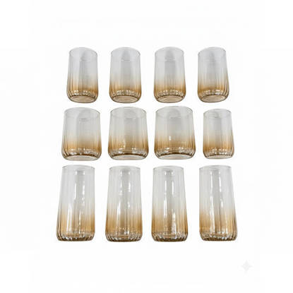 طقم شاي و شوب و قهوة كريستال تركي 18 قطعة - نوفا عسلي Turkish Crystal Tea Cups set 18 Pieces - NOVA HONEY TEA CUPS