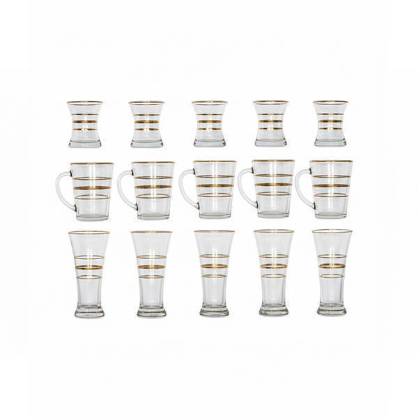Turkish Crystal Tea Cups set 18 Pieces - 3 SHEFA GOLD TEA CUPS