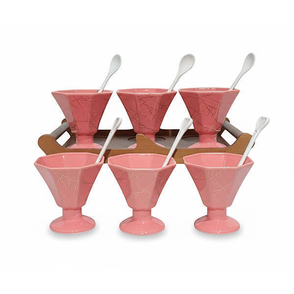 Chinese jelly set Porcelain 12 Pieces with wooden tray - Multi Colors