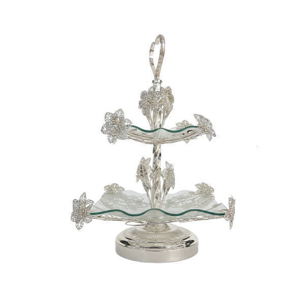 Shayala Tasaly and Cake Stand 2 Levels Silver - Q2B44
