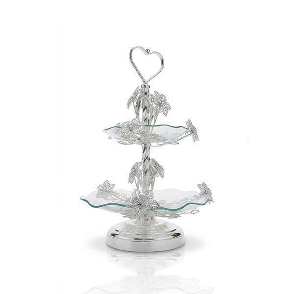 Shayala Tasaly and Cake Stand 2 Levels Silver - G2B94