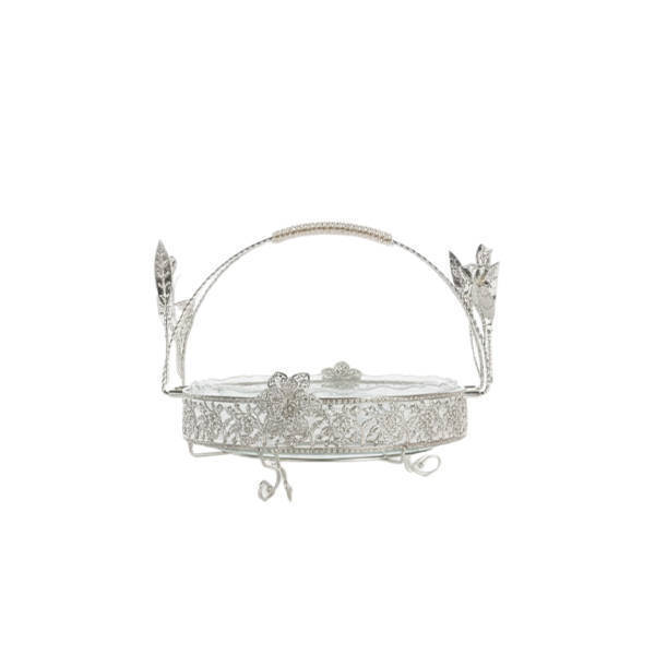 Shayala Tasaly and Cake Stand 1 Level 4 Eyes Silver - Q91
