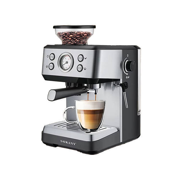 Sokany Espresso Coffee Machine 4 in 1 - 1400 Watt, 20 Bar, 1.6 Liter Silver SK-04036