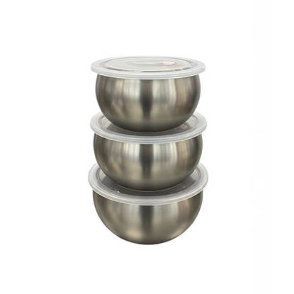 طقم تلاجة ستانلس 3 قطع بغطاء بلاستيك Fridge Containers Steel 3 Pieces With Plastic pot