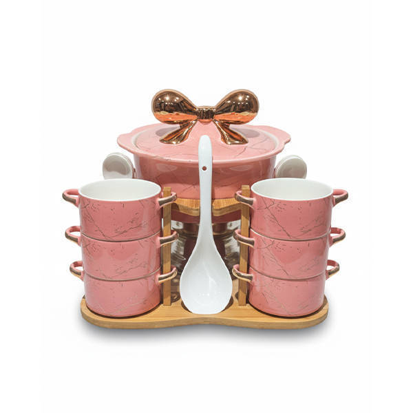 Chinese Bow porcelain Soup Set 10 Pieces - Multi Colors