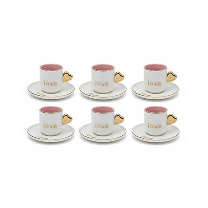 Nour Al Mostafa Coffee Pot Heart & Butterfly 12 Pieces With Gold Hand - White