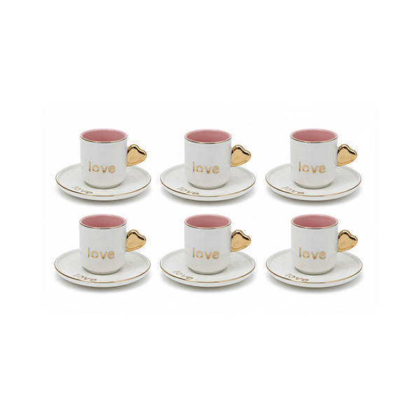 Nour Al Mostafa Coffee Pot Heart & Butterfly 12 Pieces With Gold Hand - White