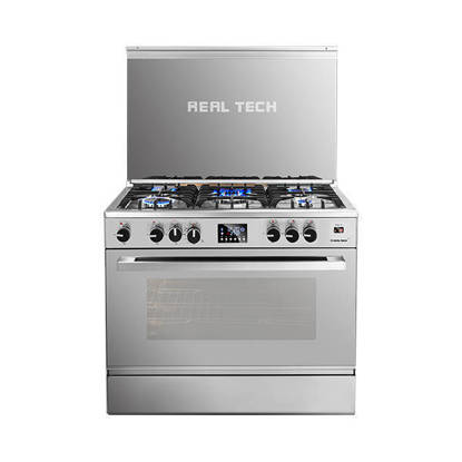 Real Tech Easy Clean Gas Cooker Digital 5 Burners 60*90 cm With Fan Safety Stainless Steel 901406