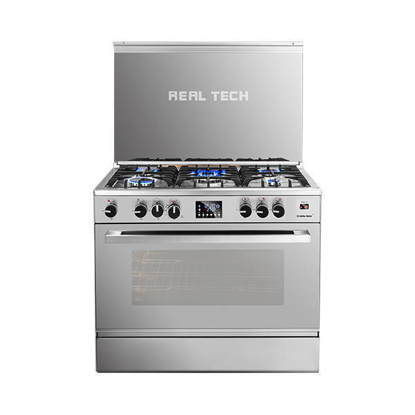 Real Tech Easy Clean Gas Cooker Digital 5 Burners 60*90 cm With Fan Safety Stainless Steel 901406