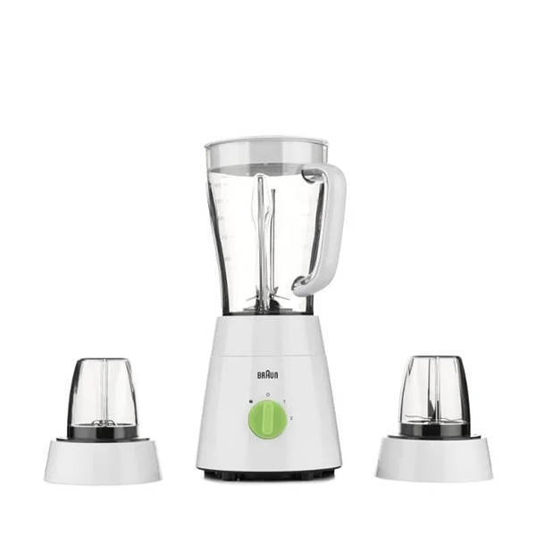 Braun 3 In 1 Jug Blender with Chopper and Grinder, 500 Watt, White - JB0123WH