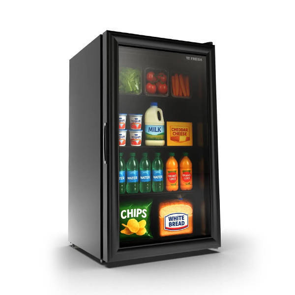 Fresh Mini Bar Refrigerator 95 Liter Glass Door Black FMB-140 Glass
