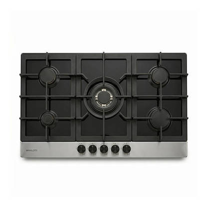 Manilotti Built-In Gas Hob 5 Burner 90 cm Cast Iron Grates Full Safety Black Glass MT-PFA950T-FK143-GS