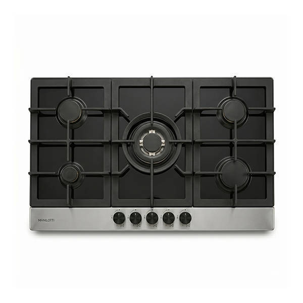 Manilotti Built-In Gas Hob 5 Burner 90 cm Cast Iron Grates Full Safety Black Glass MT-PFA950T-FK143-GS