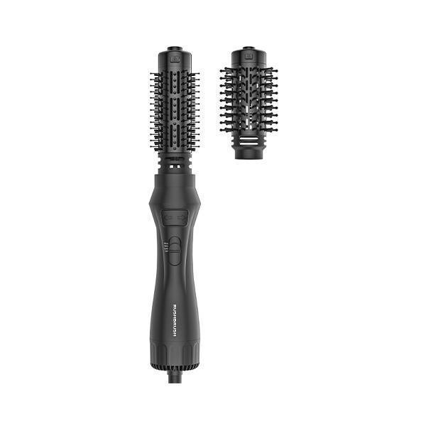 RushBrush AutoSpin Styler 1200 Watt Auto-Rotating Hot Air Brush with 2 Detachable Heads Black