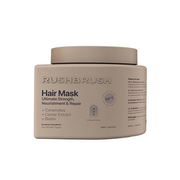 RushBrush RB°2 Hair Mask with Ceramides, Caviar Extract & Biotin for Repair & Strength 500ml