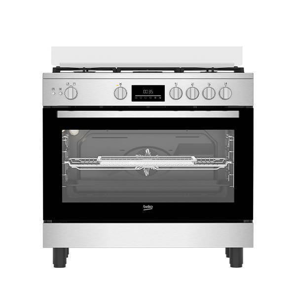 Beko Gas Stove 90x60 cm 5 Burners Full Safety Digital Screen Flower Holders Silver BGGR 11228 GXA