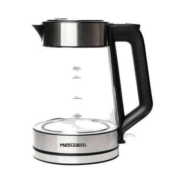 Mediatech Glass Electric Kettle 1.7 Liter 1850-2200 Watt Black MT-KP800