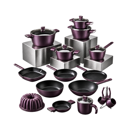 Vivaldi Bio Titanium Cookware Set with Stainless Steel Lids-Turkish - 23 Pieces-Fuchsia