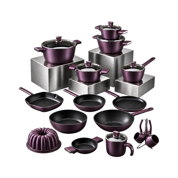 Vivaldi Bio Titanium Cookware Set with Stainless Steel Lids-Turkish - 23 Pieces-Fuchsia