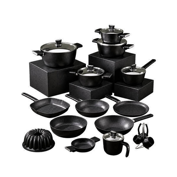 Vivaldi Bio Granite Set with Stainless Steel Lids - Turkish - 23 Pieces - Black