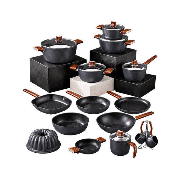 Vivaldi Bio Granite Set with Stainless Steel Lids - Turkish - 23 Pieces-Grey
