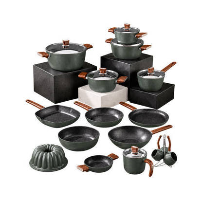 Vivaldi Bio Granite Set with Stainless Steel Lids - Turkish - 23 Pieces-Green
