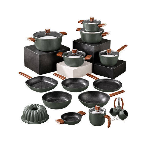 Vivaldi Bio Granite Set with Stainless Steel Lids - Turkish - 23 Pieces-Green