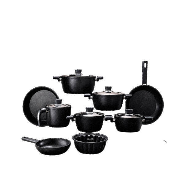 Vivaldi Granite Cookware Set 15 Pieces - Black