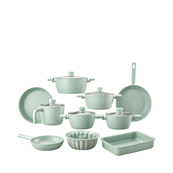 Vivaldi Granite Cookware Set 15 Pieces - Green