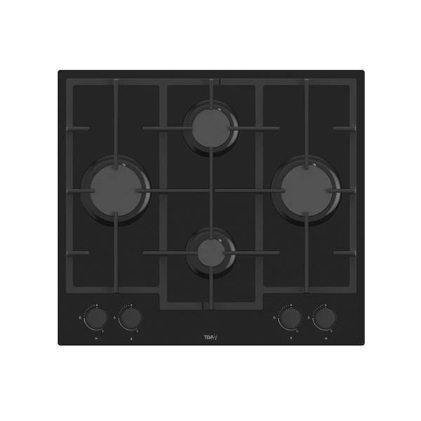 TEVA Built-In Gas Hob 60 cm 4 Burners Black Glass LN385