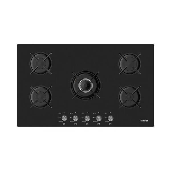 Simfer Built-In Gas Hob 90 cm 5 Sabaf Burners Black Glass BH90GG01