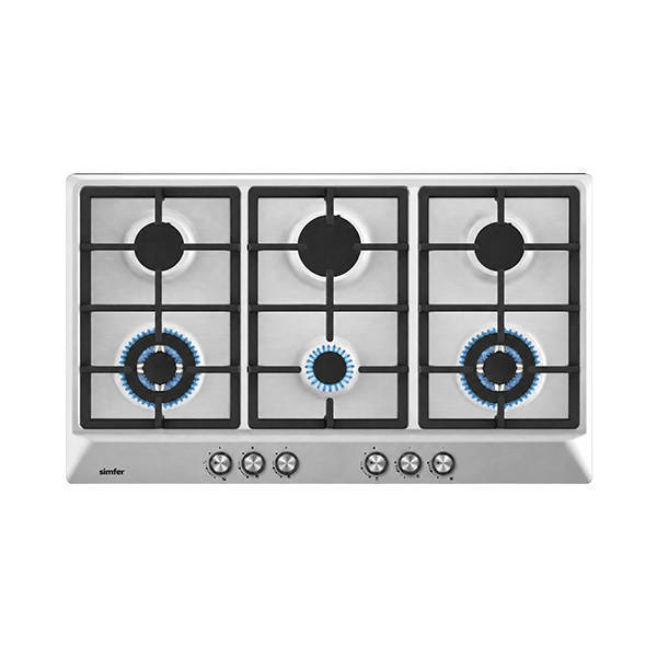 Simfer Built-In Gas Hob 90 cm Stainless Steel 6 Sabaf Burners Auto Ignition Full Safety H9605WGWIM