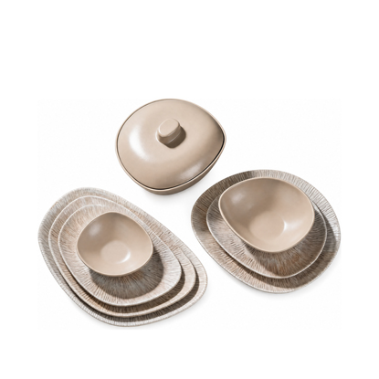 Kazan Beige Wooden Melamine set - 38 pieces - 15101