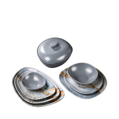 Kazan Gold*Grey Marble Melamine set - 38 pieces - 15101