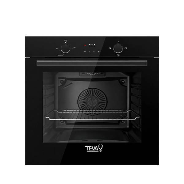TEVA Built-in Gas Oven 82 Liter 60 cm Digital with Grill and Cooling Fan Black Glass Control Panel QGSTL BLACK DT