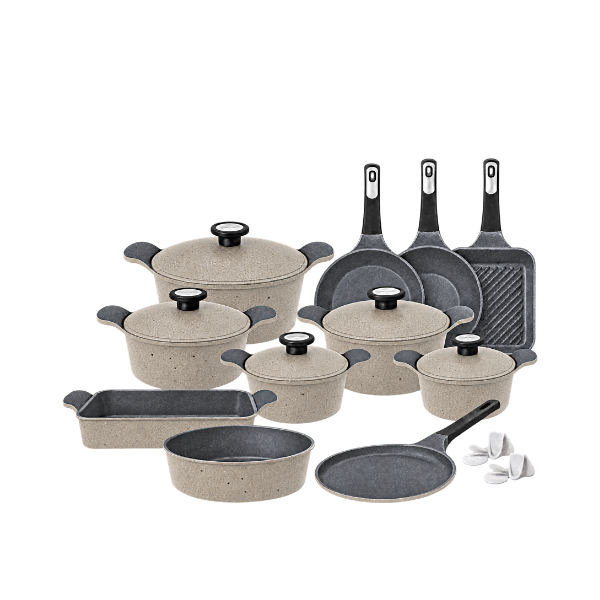 Neoflam Granite  Cookware Set - 20 Pieces - Korean - Biege