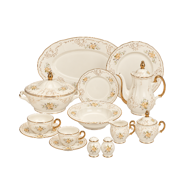 Limoges - Dinner set 68 pieces - Porcelain - Ivory Gold