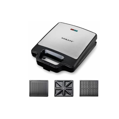 Sokany 3 in 1 Sandwich Maker 1400 Watt 3 Non-Stick Plates Black KJ-852