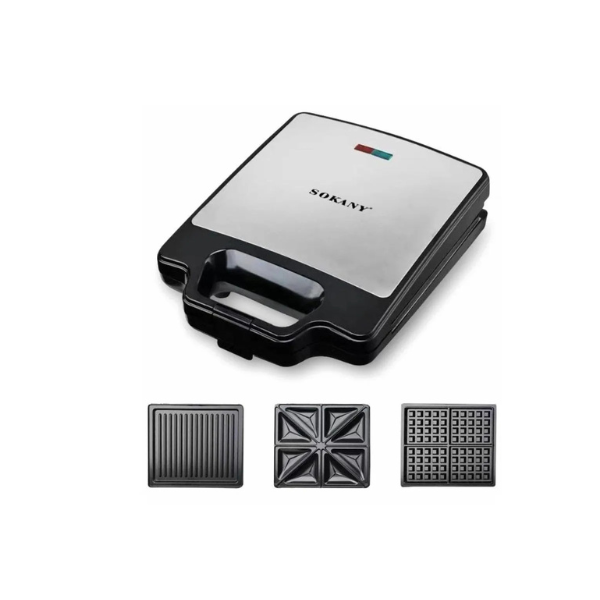Sokany 3 in 1 Sandwich Maker 1400 Watt 3 Non-Stick Plates Black KJ-852