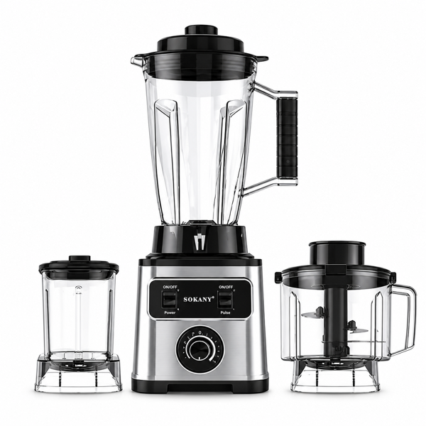 Sokany 3-in-1 Blender 6600W 3 Liter with Grinder & Chopper Silver SK-3333N